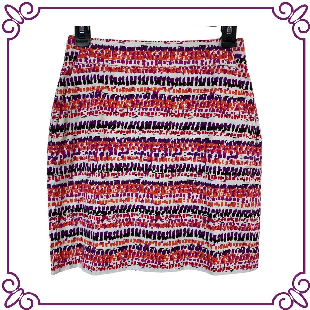 Ann Taylor Madison Printed Multicolor Mini Pencil Skirt Stretch Size 0